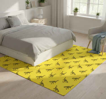 Bedroom vinyl rug brachiosaurus symbols on yellow - TenStickers