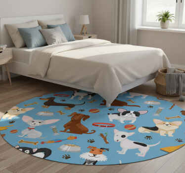 Bedroom vinyl rug with blue background dog pattern - TenStickers