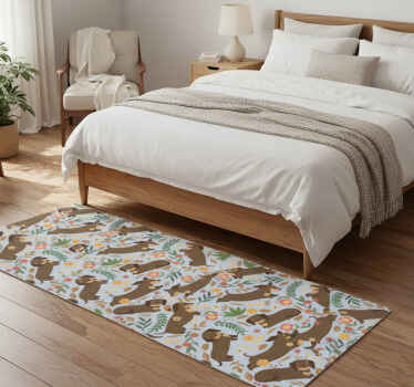 Bedroom vinyl rug with dachshund and floral design - TenStickers