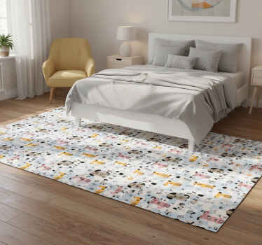 Bedroom vinyl rug with multicolored dogs on blue - TenStickers