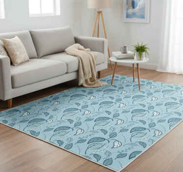 Tapis vinyle nordique motif feuilles bleues scandinaves - TenStickers