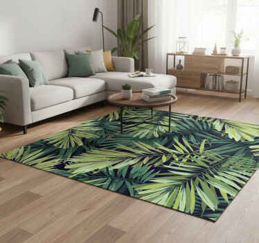 Nature vinyl rug with large green leaves - TenStickers