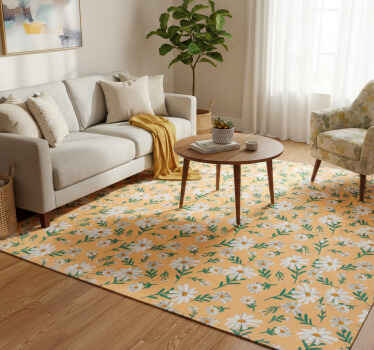 Nature vinyl rug daisy flower yellow background - TenStickers