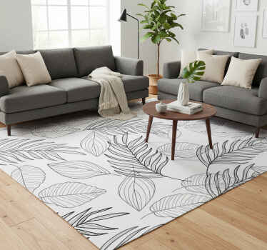 Nature vinyl rug with black and white leaf design - TenStickers