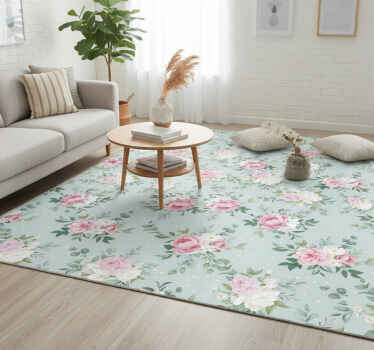 Blue and pink floral nature vinyl rug - TenStickers