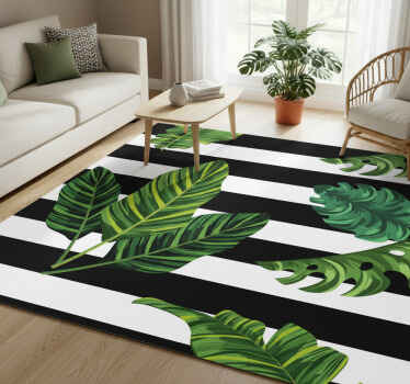 Nature vinyl rug with tropical leaves and shapes - TenStickers