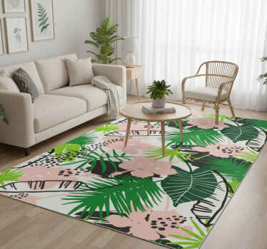 Nature vinyl rug with tropical palm leaves and flowers - TenStickers