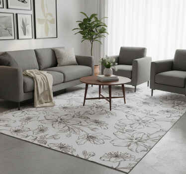 Nature vinyl rug with black flowers on gray - TenStickers
