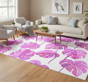 Nature vinyl rug with pink painted monstera - TenStickers