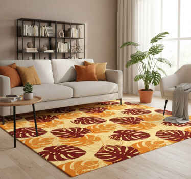 Nature vinyl rug in dark red and yellow monstera - TenStickers