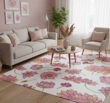Nature vinyl rug with pink lotus flowers - TenStickers