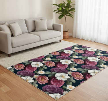 Nature vinyl rug with white flower petal design - TenStickers