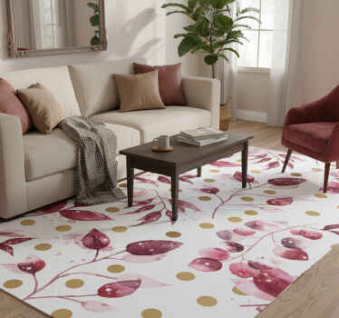Tapis vinyle nature feuilles bourgogne à pois dorés - TenStickers