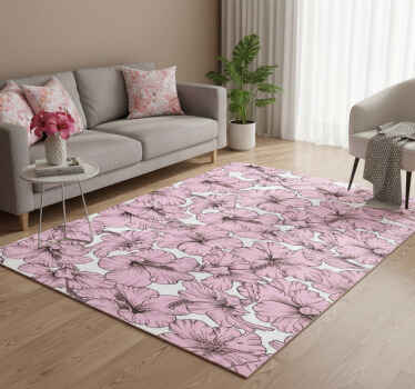 Nature vinyl rug with pink hibiscus flowers - TenStickers