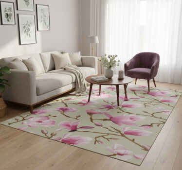 Nature vinyl rug beautiful purple magnolia treetop - TenStickers
