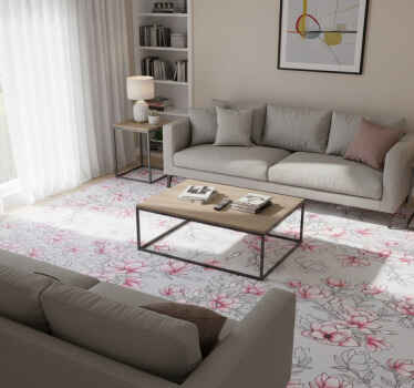 Nature vinyl rug with magnolia flowers on silver - TenStickers