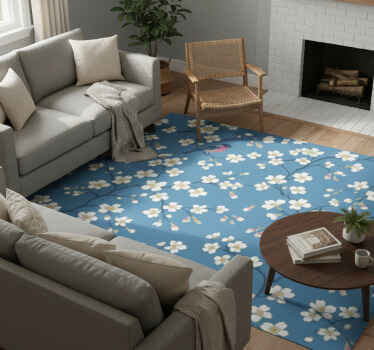 Nature vinyl rug blue orchard birds - TenStickers