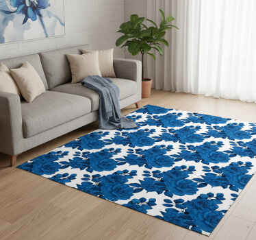 Nature vinyl rug "new nostalgia" blue flowers - TenStickers