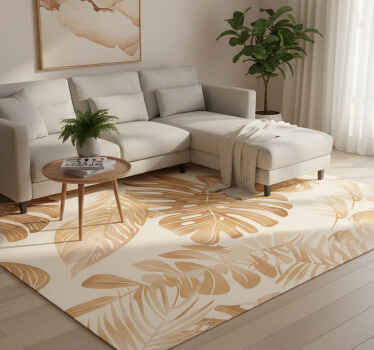 Nature vinyl rug beige large leaf design - TenStickers