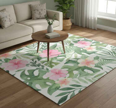 Nature vinyl rug with tropical floral design - TenStickers