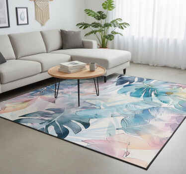 Nature vinyl rug with large leaf design - TenStickers