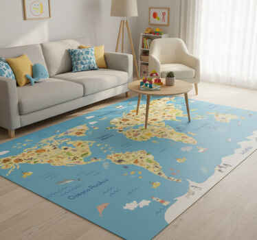 World map vinyl rug with animal illustrations - TenStickers