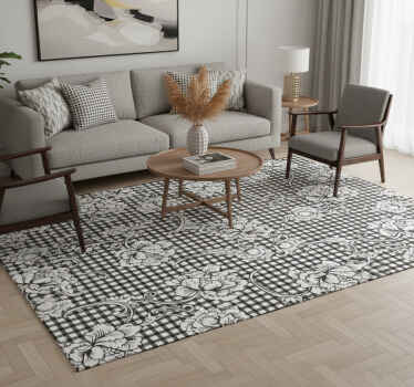 Alfombra vinílica vintage cuadro vichy blanco y negro - TenVinilo