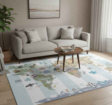 World map vinyl rug featuring animal life design - TenStickers