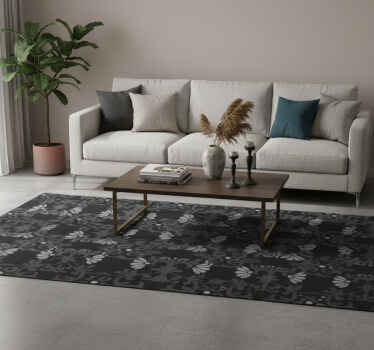 Vintage vinyl rug in black classical damask style - TenStickers