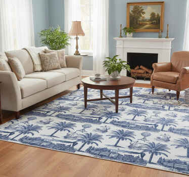 Vintage vinyl rug french blue vintage pattern - TenStickers