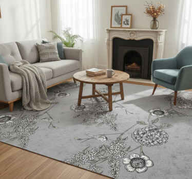 Vintage vinyl rug with grey twigs and birds - TenStickers