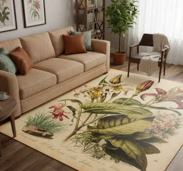 Alfombra vinílica flores impresión botánica vintage - TenVinilo