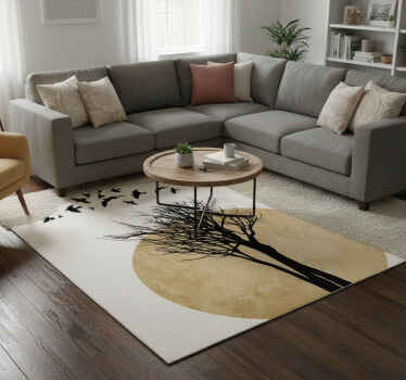 Alfombra vinílica flores silueta de árbol con pájaros - TenVinilo