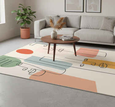 Alfombra vinílica geométrica arte minimalista con rostros - TenVinilo