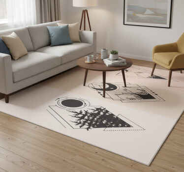 Alfombra vinílica geométrica árbol y luna - TenVinilo