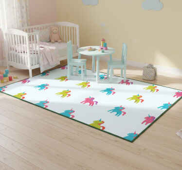 Tapis vinyle pour enfants licornes colorées fond bleu clair - TenStickers