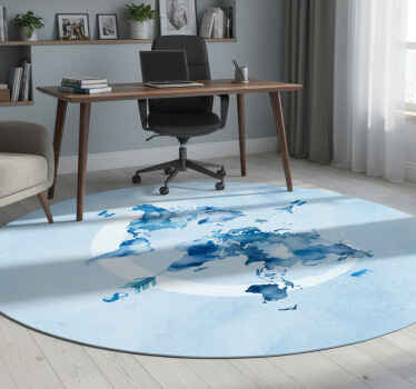 World map vinyl rug watercolor blue map - TenStickers