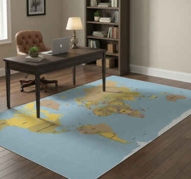 Blue and beige world map vinyl rug - TenStickers