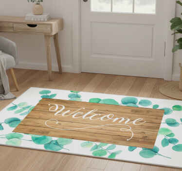 Entrance hall vinyl rug eucalyptus text welcome - TenStickers