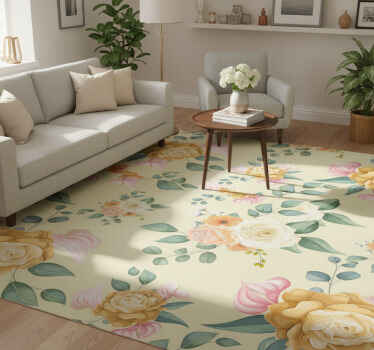 Vinyl teppich wohnzimmer mit gelben rosen im vintage-stil - TenStickers