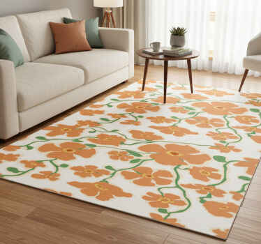 Vinyl teppich wohnzimmer mit grünen orangen gänseblümchen - TenStickers