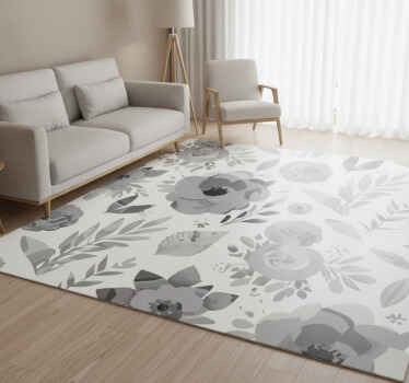 Grey vinyl rug aquarella flowers design - TenStickers
