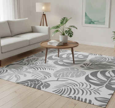 Grey vinyl rug with monstera leaves design - TenStickers