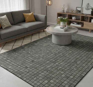 Grey vinyl rug black tiles design - TenStickers