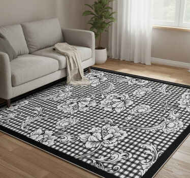 Grey vinyl rug with black and white gingham pattern - TenStickers