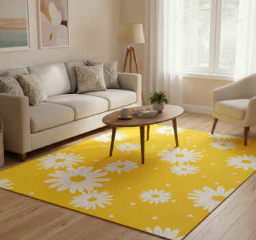 Yellow vinyl rug with daisy flowers on yellow background - TenStickers
