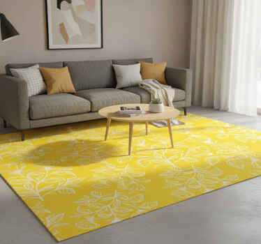 Yellow vinyl rug with floral design pattern - TenStickers