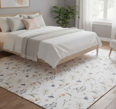 Tapis vinyle blanc motif floral aquarelle - TenStickers