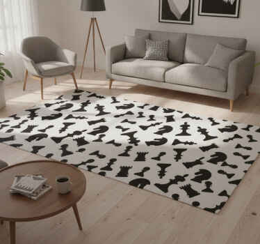 Tapis vinyle blanc avec pièces d'échecs noires - TenStickers