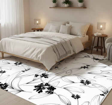 Tapis vinyle blanc motif feuilles noires - TenStickers